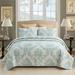 Mistana™ Crotts Delicate White/Green Microfiber 3 Piece Quilt Set Microfiber in Blue/White | King Quilt + 2 Shams | Wayfair