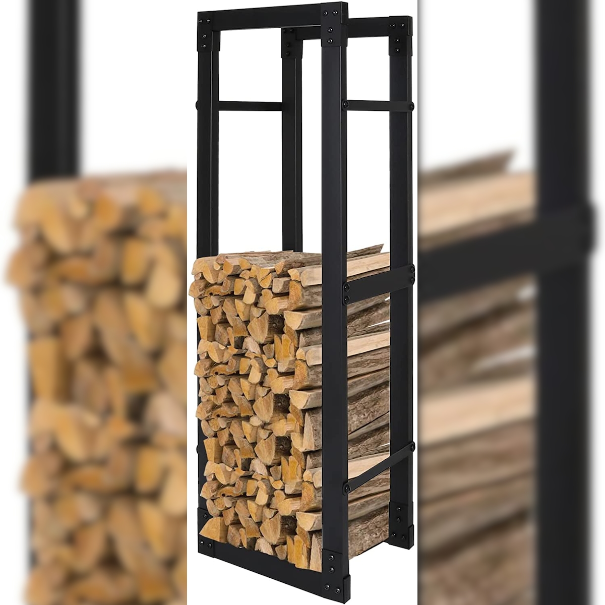 MAbelo Kaminholzregal Brennholzregal aus Stahl 100x40x25cm Feuerfest Kaminholzständer, Feuerholzregal Stapelhilfe Innen und Aussen, Schwarz Image