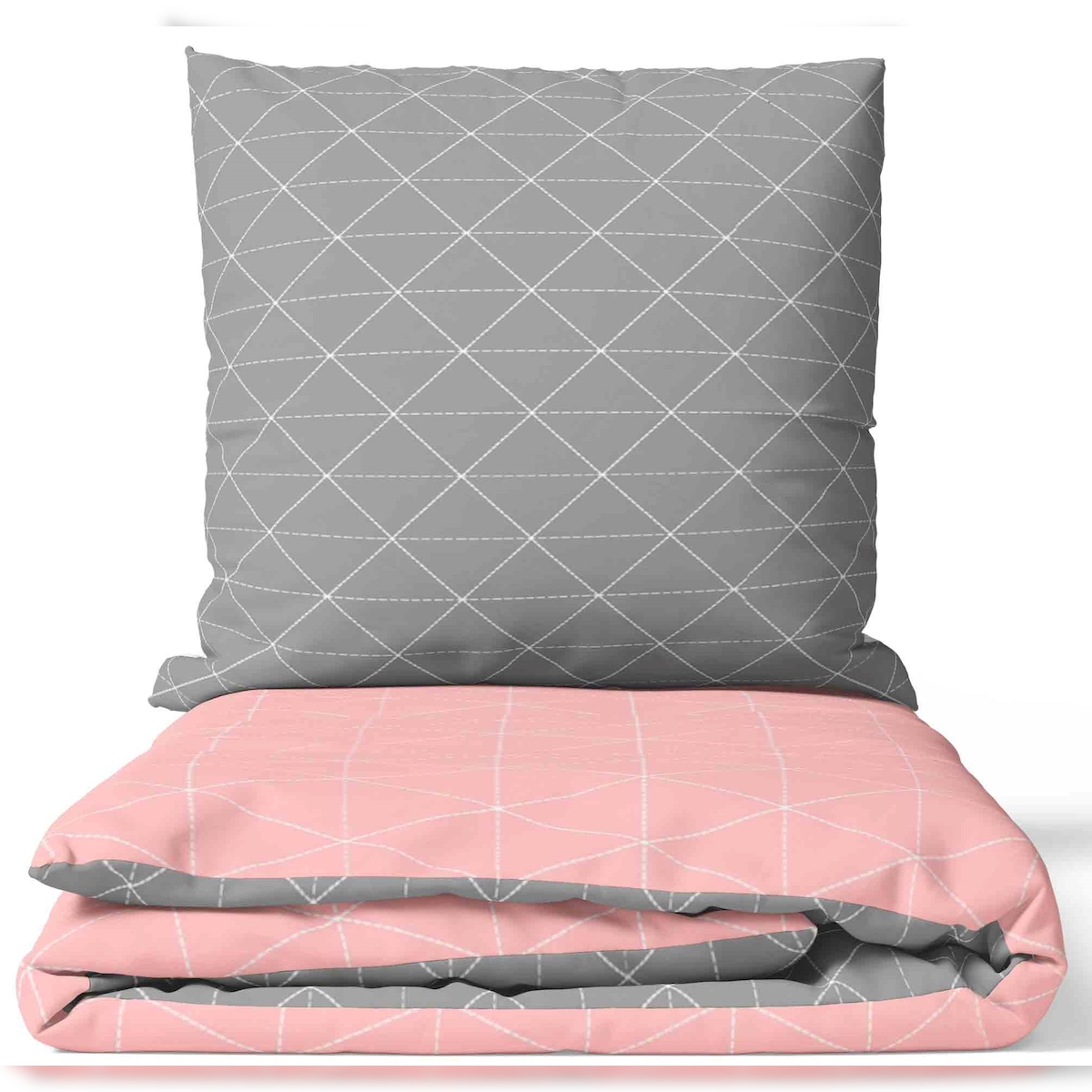 Leonado Vicenti Wendebettwäsche 100% Baumwolle 200 x 220 cm Rosa Raute 3 teilig Image