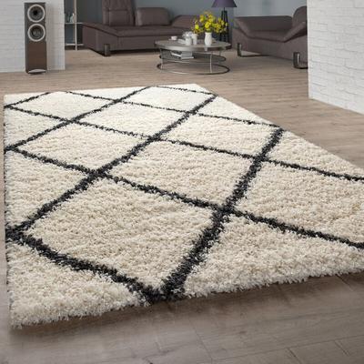 Hochflor Teppich Shaggy Für Wohnzimmer Skandi Stil Rauten-Design In Beige 150 cm Quadrat - Paco Home Image