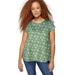 Plus Size Women's Trapeze Knit Tee by ellos in Forest Jade White Ditsy Floral (Size 26/28)