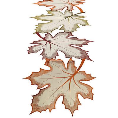 Embroidered Maple Leaves Table Runner by DII in Tan