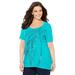 Plus Size Women's Slub Knit Sparkling Sequin Tee by Catherines in Waterfall Palm Tree (Size 4X)