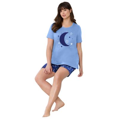 Plus Size Women's Knit PJ Short Set by Dreams & Co. in French Blue Tie Dye Moon (Size 1X) Pajamas