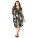 Plus Size Women's All A-Flutter Chiffon Jacket Dress by Catherines in Black White Floral (Size 28 W)