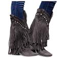 Binggong Women's High Boots, Fringe, Rhinestone, Elastic Mid-Tube Boots with Thick Heel, Fringe Boots, Retro Slip-On Boots, Classic Women's Western Boots, Snow Boots, Winter Boots