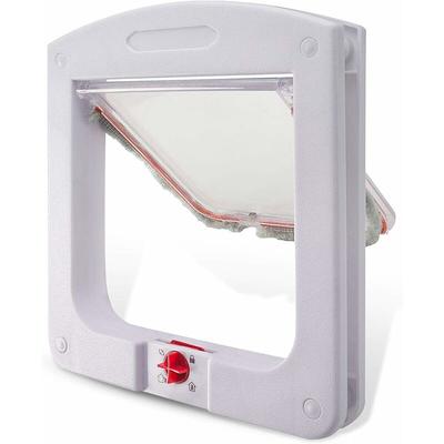 Litzee - Cat and Dog Cat Flap Small 4-Way Lockable Puce Door Easy to Install White - 