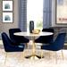 Italian Design Marble and Brass 5-piece Round Dining Set with Blue Velvet Chairs