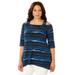 Plus Size Women's Asymmetry Open-Shoulder Tunic by Catherines in Black Watercolor Stripe (Size 3X)