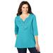 Plus Size Women's Crochet Placket Tee by Catherines in Aqua Blue (Size 0X)