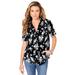 Plus Size Women's Short-Sleeve Kate Big Shirt by Roaman's in Black Flat Floral (Size 12 W) Button Down Shirt Blouse