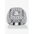 Men's Big & Tall Men'S Platinum Plated Cushion Ring Cubic Zirconia (2 1/3 Cttw Tdw) by PalmBeach Jewelry in White (Size 10)