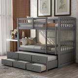 Solid Pine Twin over Twin Bunk Bed with Ladder, Safety Rail, Twin Trundle Bed with 3 Drawers