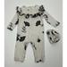 Jessica Simpson Matching Sets | Jessica Simpson Romper Coverall Girl Floral Black Cream Headband Set 3-6 Months | Color: Black/White | Size: 3-6mb