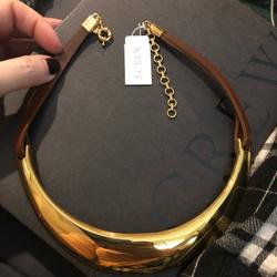 J. Crew Jewelry | J Crew Goldtone Leather Necklace With Tags And Box | Color: Brown/Gold | Size: 18”