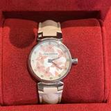 Louis Vuitton Accessories | Authentic Louis Vuitton Tambour Pink With Diamonds Quartz Leather Ladies Watch | Color: Black/Pink | Size: Os