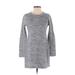 Lou & Grey Casual Dress - Shift Crew Neck Long sleeves: Gray Marled Dresses - Women's Size Small