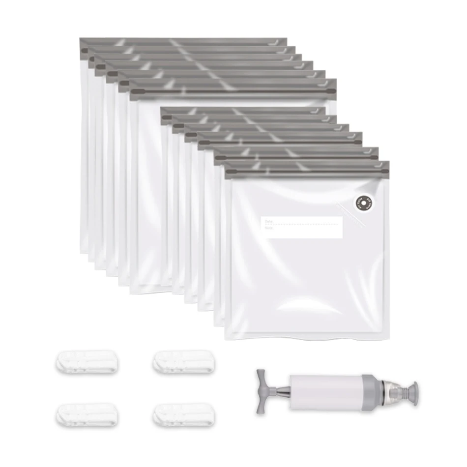Sacs de conservation sous vide réutilisables, sacs hermétiques pour aliments avec clips de fermeture à pompe manuelle, contenants de congélation pour aliments de cuisine