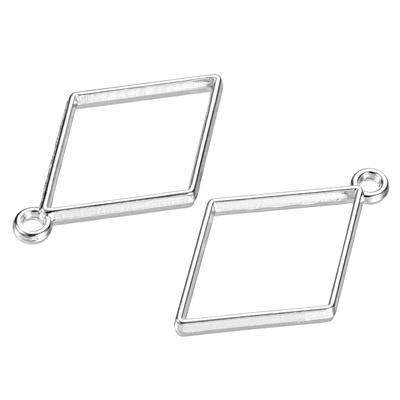 10Pcs Resin Pendants Frames Rhombus Alloy Hollow Charms for DIY - Silver Tone