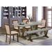 East West Furniture Dining Table Set- a Dining Table and Dark Khaki Linen Fabric Chairs, Distressed Jacobean(Pieces Options)