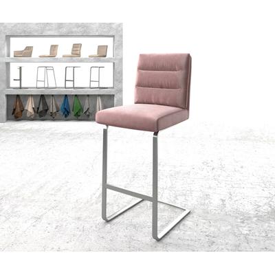 DELIFE Barstuhl Pela-Flex Samt Rosé Freischwinger flach Edelstahl, Barstühle Image