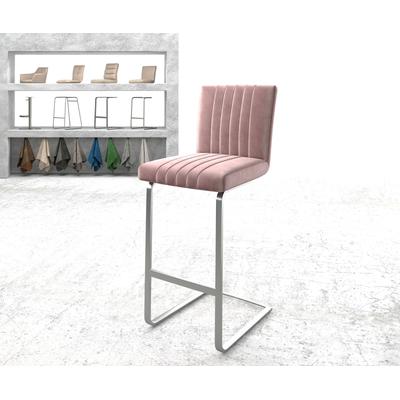 DELIFE Barstuhl Luiga-Flex Samt Rosé Freischwinger flach Edelstahl, Barstühle Image