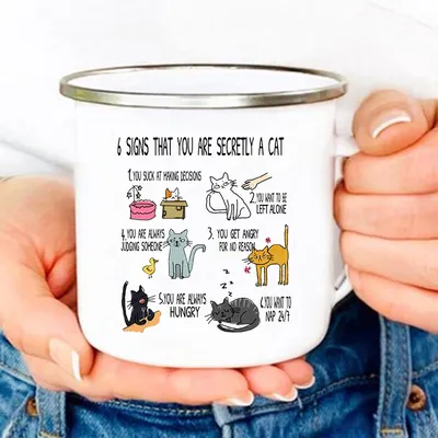 Tasses à café créatives en émail 6 signes que vous Avancez Tly impression de chat drôle clics