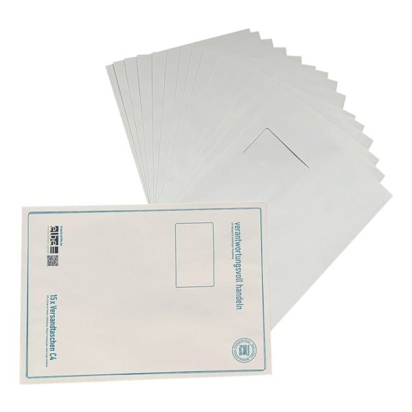 Steinmetz 15er-Pack Recycling Briefumschläge »C4 - mit Fenster« - Hülle in Hülle, 32.4x22.9 cm