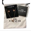 Coach Jewelry | Coach Necklace & Tea Rose Stud Earrings Set Nwt | Color: Gold | Size: Os