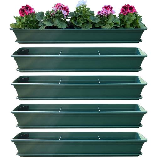 4er Blumenkasten Set Balkonkasten Pflanzkasten Grün mit Bewässerungssystem und Balkonkasten