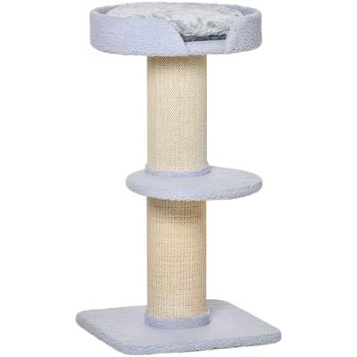 PawHut Katzenbaum Spielbaum Kratzstamm mit Plattform Sisal E1 Spanplatte Plüsch Hellblau 45 x 45 x