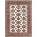 Shahbanu Rugs Hand Knotted Ivory Afghan Super Kazak with Geometric Design Shiny Wool Oriental Rug (8'8" x 11'10")