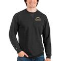 Men's Antigua Heathered Black Los Angeles Chargers Reward Crewneck Pullover Sweatshirt