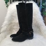 J. Crew Shoes | J. Crew Black Suede Tall Riding Boots Sz 7 Knee High Buckle Low Heel | Color: Black | Size: 7