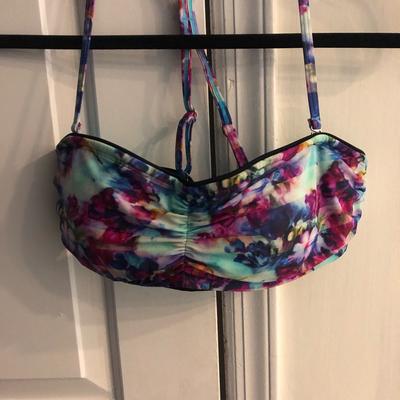 Athleta Swim | Athleta Bandeau Bikini Floral Rusched Underwire Padded Bra Swim Top. S 34 B/C | Color: Green | Size: 34 B/C