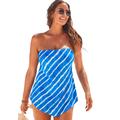 Plus Size Women's Longer Length Scarf Bandeau Tankini Top by Swimsuits For All in Blue Tie Dye (Size 20)