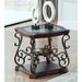 End table, Glass table top, MDF W/marble paper middle shelf, powder coat finish metal legs.