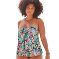 Plus Size Women's Flyaway Bandeau Tankini Top by Swimsuits For All in Multi Tropical (Size 20)