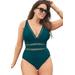 Plus Size Women's Lattice Plunge One Piece Swimsuit by Swimsuits For All in Mediterranean (Size 20)