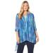 Plus Size Women's Beaded Beauty Asymmetrical Tunic by Catherines in Dark Sapphire Ikat Texture (Size 1XWP)