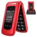 CHAKEYAKE Senior Mobile phone with Big Button, Easy to Use Basic Cell Phone, GSM Sim Free Unlocked Mobile Flip Phone with Dual Color Large Display | SOS Button | FM Radio | Torch |1000mAh Battery-Red