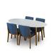 Kacia 5-Piece Mid-Century Modern Oval Dining Set with 4 Linen Dining Chairs in Blue