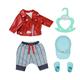 BABY born Little Cool Kids Outfit, 4 teiliges Set bestehend aus roter Jacke, karierter Hose, Mütze und Schuhen für 36 cm Puppen, inkl. Kleiderbügel, 832356 Zapf Creation