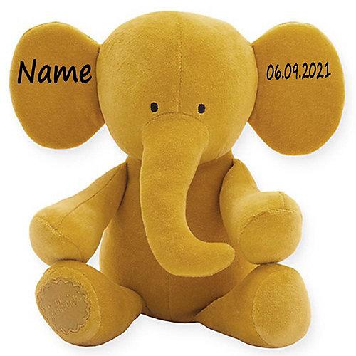 Stofftier Elefant personalisiert mit Namen gelb