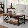 Oxford Coffee Table with Shelf in Barnwood/Black - Convenience Concepts 203082BDWBL