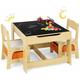 Goplus - 3tlg. Kindersitzgruppe, 1 Kindertisch mit 2 Stühle, Kindermoebel Set Holz,Sitzgruppe für