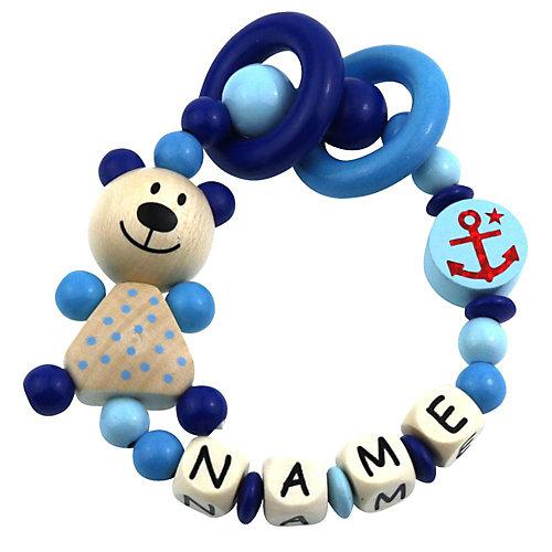 Greifling Teddybär Anker personalisiert mit Namen blau
