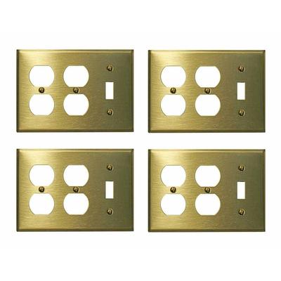 4 Switchplate Brushed Solid Brass Toggle Double Outlet | Renovator's Supply