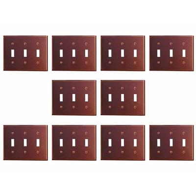 10 Switchplate Brushed Solid Copper Triple Toggle | Renovator's Supply