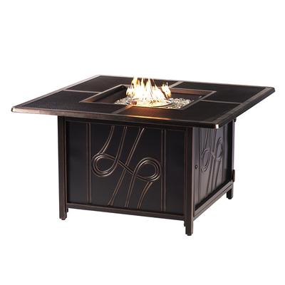 Square 42 in. x 42 in. Aluminum Propane Fire Pit Table with Glass Beads, Two Covers, Lid, 57,000 BTUs